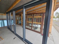 DRZWI/OKNO Tarasowe Przesuwne HST Mahoniowe Drewniane Antracyt HS 490x238cm