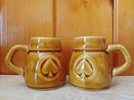 Komplet małych wazoników szkliwionych, kamionka PRL wys. 5,5 cm VINTAGE