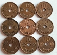 moneta Finlandia przedwojenna 10 pennia Cu 1941 1942 1943