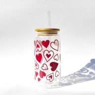 Kubek szklanka z pokrywką i słomką 550 ml SERDUSZKA JAK WINO bubble tea
