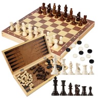 SZACHY DREWNIANE MAGNETYCZNE WARCABY DUŻE GRY LOGICZNE PLANSZOWE DLA DZIECI