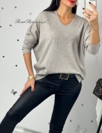 SWETER CLASSIC BASIC DEKOLT V ŚREDNI BEŻ