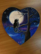 Obraz w kształcie serca „koty nocą”