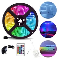 TAŚMA LED RGB 5M LISTWA NA PILOT WODOODPORNA LEDY KOLOROWA ZESTAW