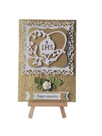 ZAPROSZENIA KOMUNIA UNIWERSALNE IHS W SERCU B6 ZŁOTO - BIEL