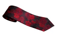 KRAWAT, NATURALNY JEDWAB MORWOWY, CZARNO CZERWONY, w KWIATY 140/9cm