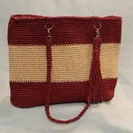 Torebka / siatka na zakupy kolor beżowo - bordowy szydełko 28x32cm