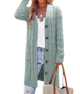 MODNY DAMSKI SWETER CIEPŁY DŁUGI PŁASZCZ NA GUZIKI JESIENNY ZIMOWY