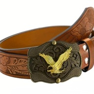 SKÓRZANY PASEK DO SPODNI 4CM BRĄZOWY ORZEŁ SKÓRA 120