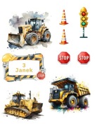 Wydruk Cukrowy A4 na tort MASZYNY BUDOWLANE BUDOWA KOPARKA + imię