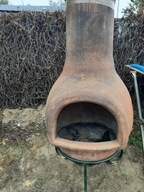 Piec tarasowy ogrodowy kominek palenisko GLINIANY ze stojakiem