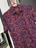 H Koszula Primark hawajska granatowa kolorowe liście palm bawełna