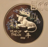 ROK BYKA BAWOŁA WOŁA - 1 $ DOLAR 2008 NIUE GCN PR70 SREBRO, KOLOR