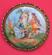 Broszka brosza Francja oryginał porcelana Limoges zakochani hit 7