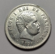 PORTUGALIA, KAROL I, 500 REIS 1891r. Ag 9