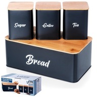 CHLEBAK CZARNY METALOWY BAMBUSOWY POJEMNIK KUCHENNY NA PIECZYWO CHLEB