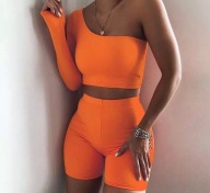 Neonowy set komplet damski top kolarki spodenki S