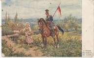 Na wedecie Ułan na koniu dziewczyna rmal.J.Kossak.wyd.Wisła Kraków.