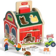 DREWNIANY SORTER KOSTKA EDUKACYJNA ZABAWKA FARMA DLA DZIECI