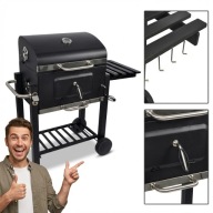 GRILL WĘGLOWY OGRODOWY DUŻY PRZENOŚNY ŻELIWNY RUSZT TERMOMETR POKROWIEC