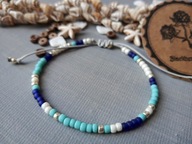 JURATA TOHO bransoletka szkło granat niebieska biała srebro BlackberriesAr