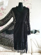 SUKIENKA KOSZULOWA MAXI MIDI DŁUGA W KROPKI zima jesienna halloween