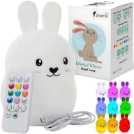 LAMPKA NOCNA KRÓLIK SILIKONOWA LED 9 KOLORÓW USB PILOT TIMER DZIECI MIĘKKA