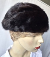 Hand Made beret czapka,toczek naturalne futro,norka 56