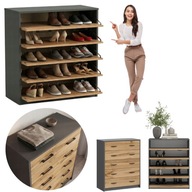 SZAFKA NA BUTY OBUWIE DUŻA WĄSKA WYSOKA KOMODA DREWNIANA DĄB PÓŁKA GRAFIT