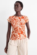 T-shirt damski pomarańczowy regular fit ze wzorem z fakturą rozmiar M