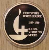 NIEMIECKI CZERWONY KRZYŻ 1889 - 1989, 100 LAT, SREBRO, ETUI + CERTYFIKAT