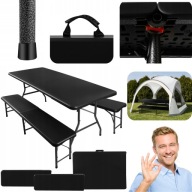 DUŻY SKŁADANY STÓŁ OGRODOWY CATERINGOWY Z ŁAWKAMI WALIZKA ZESTAW 180CM