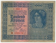 Austro-Węgry, 1000 Koron, 1922 rok. Stan 1+