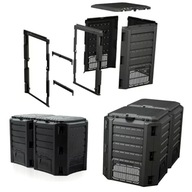 Czarny dwukomorowy modułowy pojemny kompostownik ogrodowy PROSPERPLAST 800L