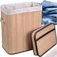 KOSZ POJEMNIK NA PRANIE UBRANIA BIELIZNĘ BEŻOWY BAMBUSOWY 72L DUŻY KUFER