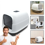 KUWETA DLA KOTA DUŻA ZAMKNIĘTA SZARA ŁOPATKA FILTR 3W1 F057 50X35X36CM