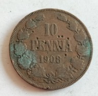 moneta Finlandia pod okupacją 10 pennia 1905 car Mikołaj II (3)