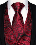 M L Krawat i Elegancka Męska Kamizelka Garniturowa czarna czerwona