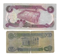 Irak, 2 banknoty 1 dinar 1974 i 5 dinarów 1981