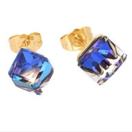 62726 Kolczyki18K pozłacane 11 MM SAPPHIRE CUBE CRYSTAL Swarovski