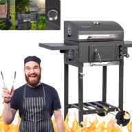 GRILL WĘGLOWY OGRODOWY ŻELIWNY RUSZT Z POKRYWĄ POPIELNIK + TERMOMETR