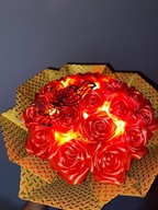 Bukiet RÓŻA.18szt.ze wstążki satynowej. ręcznie wykonane.Led podświetlenie.
