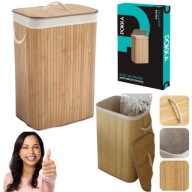 KOSZ NA PRANIE BAMBUSOWY WĄSKI WOLNOSTOJĄCY SKŁADANY Z POKRYWĄ DUŻY 72L