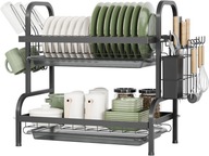 SUSZARKA DO NACZYŃ 2-POZIOMOWA CZARNA PÓŁKA ORGANIZER KUCHENNY UCHWYTY