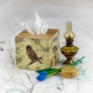 Pudełko na chusteczki, drewniany chustecznik - polskie ptaki