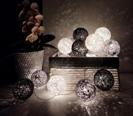 Cotton Balls 20 LED Girlanda Kule Lampki Na Baterie: Szare
