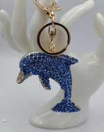 Błyszczący brelok niebieski delfin –kryształki zawieszka do kluczy torebki