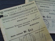 dwa potwierdzenia wpłaty za rower Łucznik Extra 1937 PWU FB Radom