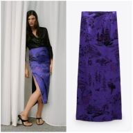 Z ARA SATYNA ZŁOTO FIOLET ORIENTALNY WZÓR SPÓDNICA Z ROZCIĘCIEM * M