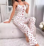 Elegancka piżama damska w serduszka zestaw top i spodnie